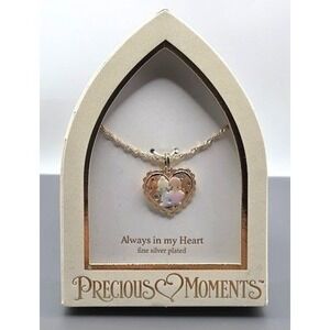 Precious Moments Necklace Two Girls Friends Heart Fine Silver Plated NIB